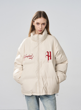 harsh and cruel 复古嘻哈街头排版印花宽松休闲刺绣仿皮棉服