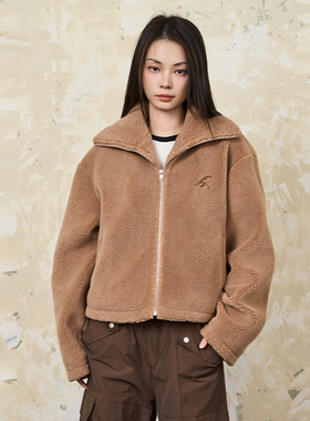 harsh and cruel cleanfit短款立领羊羔绒可调节下摆保暖毛绒外套