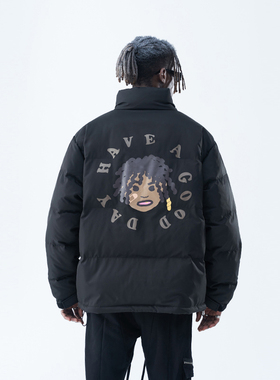 harsh and cruel 复古街头手绘卡通脏辫金牙小黑人发泡立领羽绒服