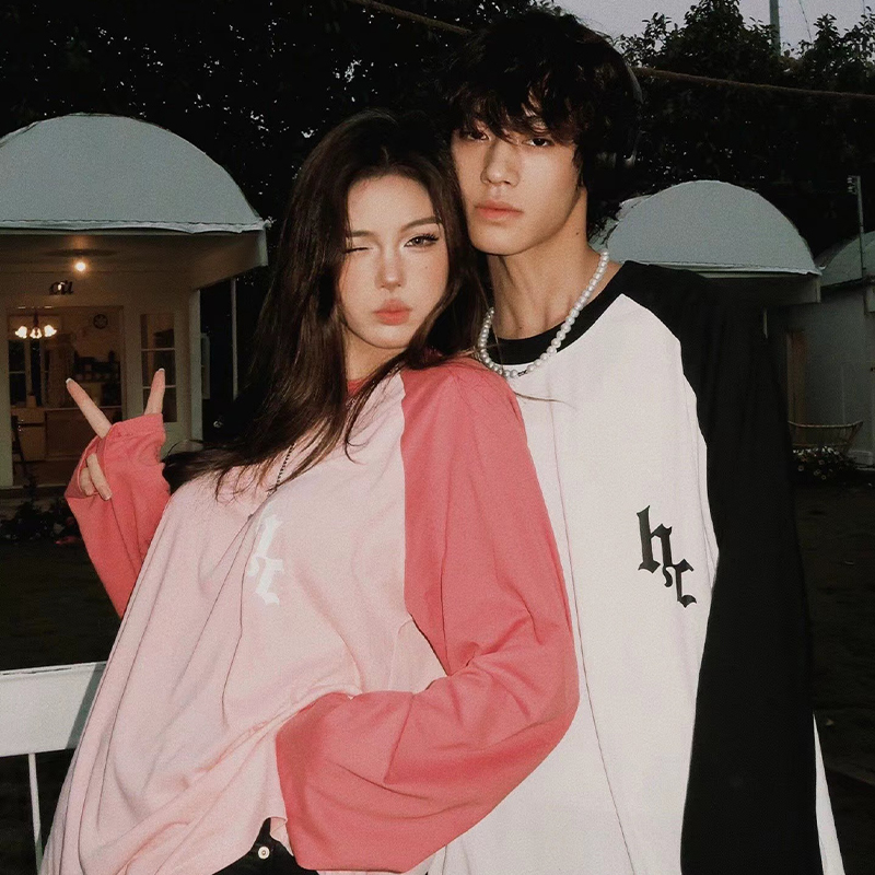 印花插肩袖圆领长袖T恤