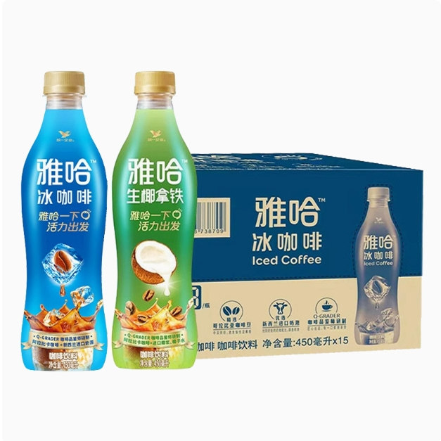 统一雅哈咖啡冰咖啡生椰拿铁冰咖啡450ml*15瓶整箱包邮即饮咖啡