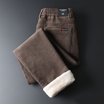 2025新款羊羔绒休闲裤男冬季加绒加厚保暖修身直筒灯芯绒小脚裤