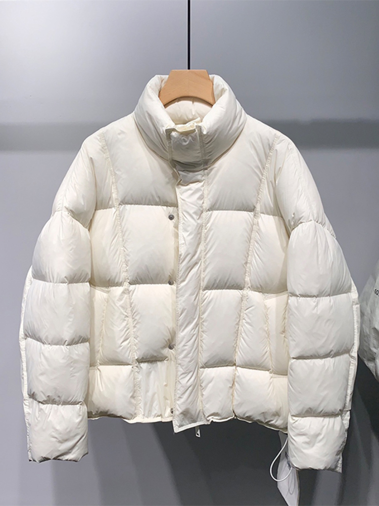 GOOMILLEE高端立领短款羽绒服男士2025冬季痞帅宽松白鸭绒面包服