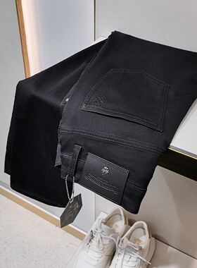 夏季薄款男士针织高弹力深黑灰色修身牛仔裤欧美风免烫柔软休闲裤