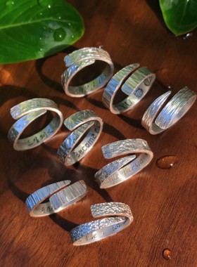 酸橘很甜999纯银情侣对戒定制简约纹理设计交错戒指