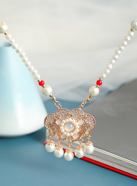 珍珠项链古风项圈手工汉服旗袍民族风宋风日常如意锁复古软璎珞