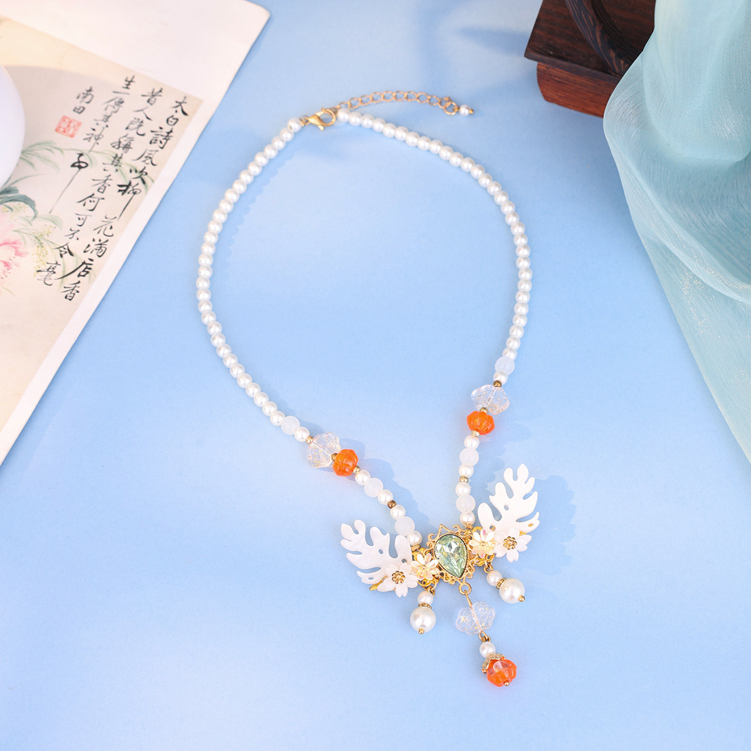 古风祥云吊坠项链新中式柿子流苏颈链汉服软璎珞国风坦领配饰古装