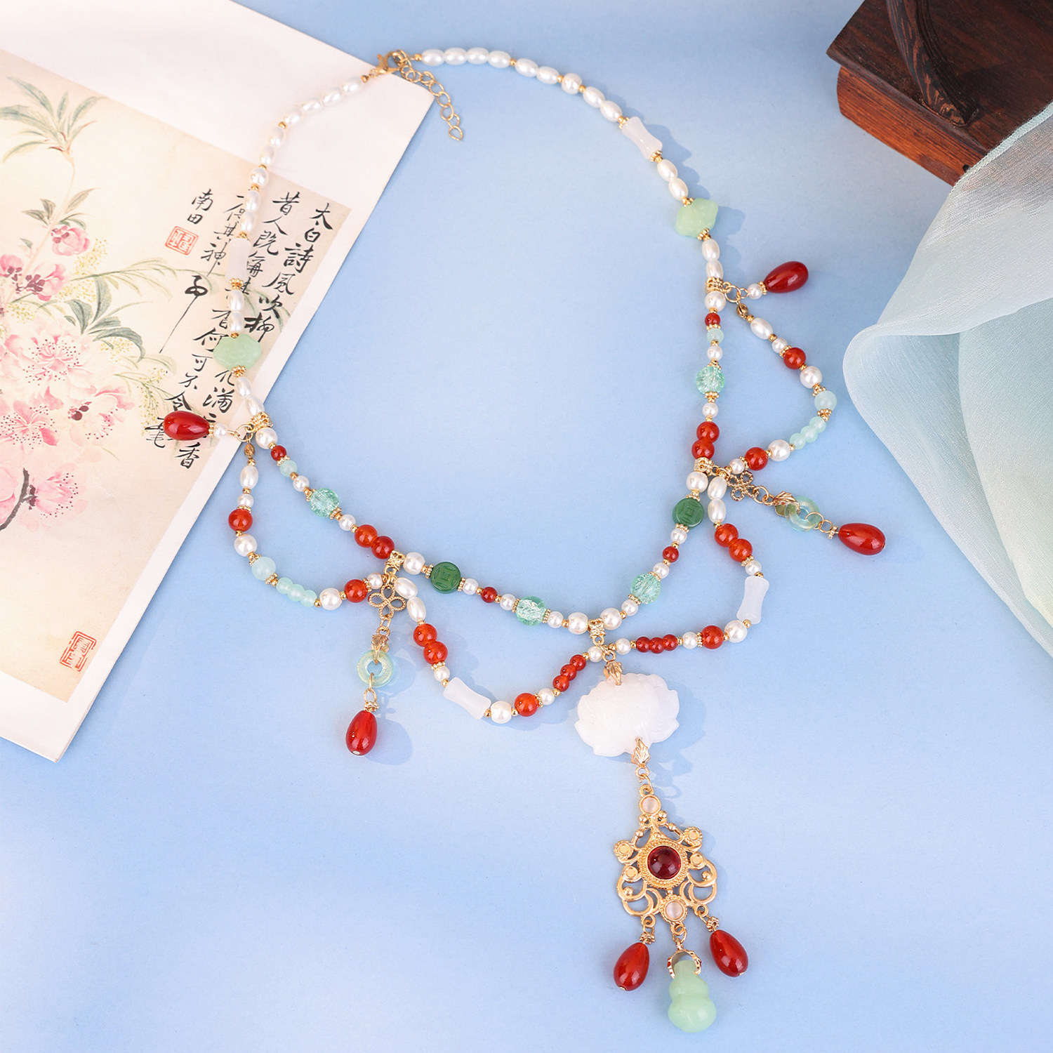 新中式双层葫芦吊坠项链古风异域风锁骨链国风汉服软璎珞