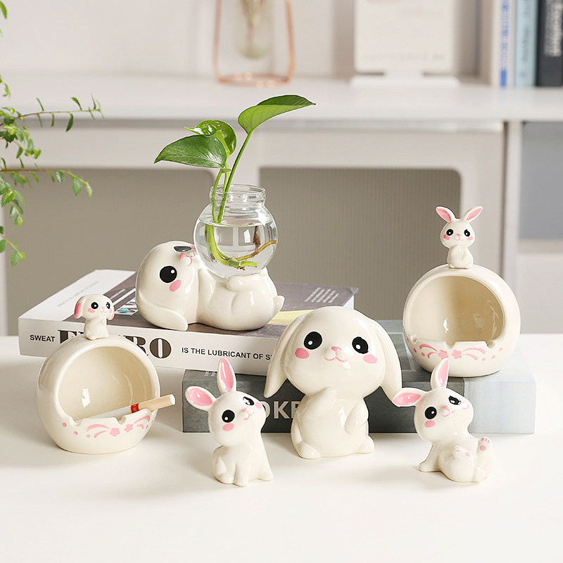 迷你陶瓷小兔子摆件办公桌面