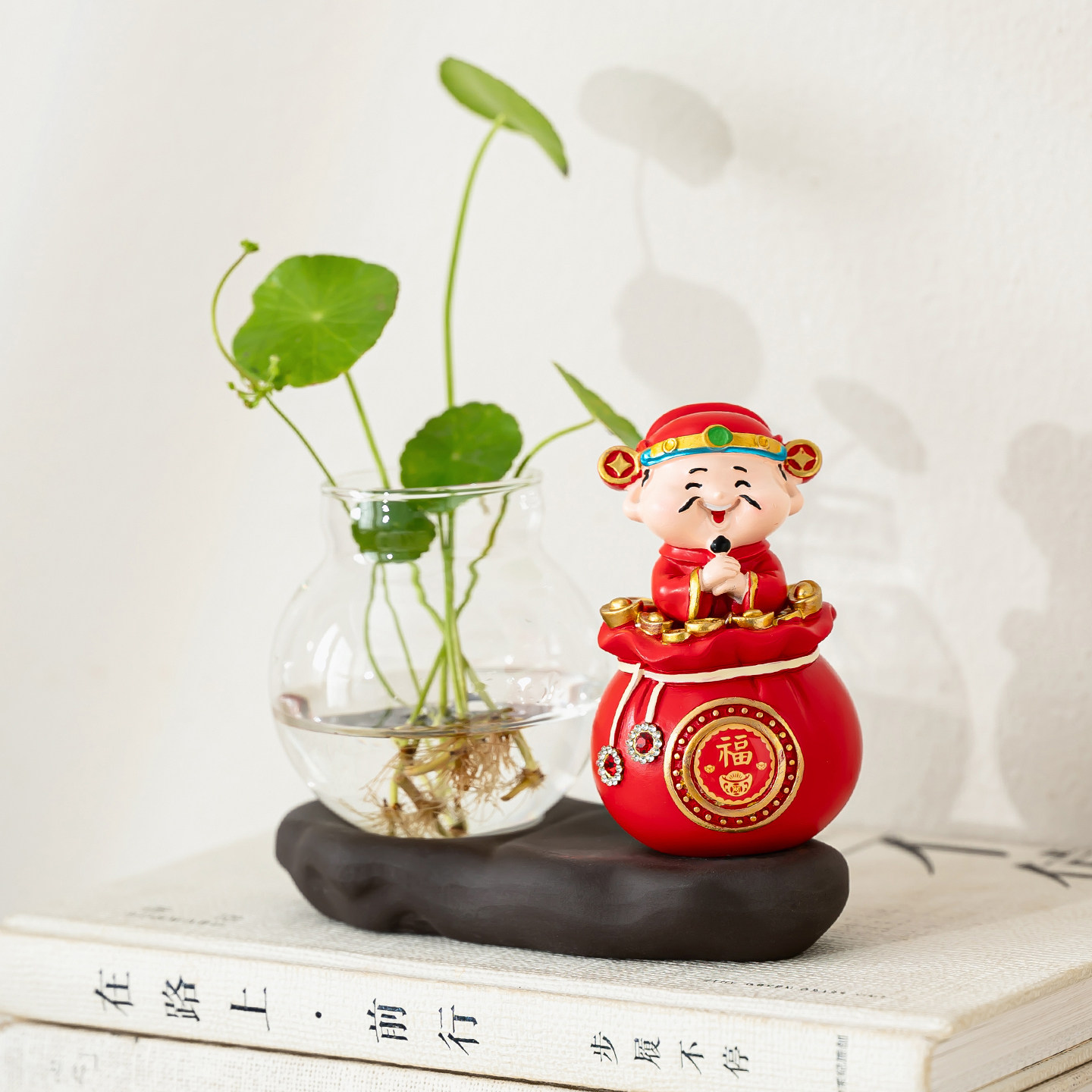 财神爷水培绿植小花瓶桌面摆件家居玄关办公室茶桌工位招财装饰品