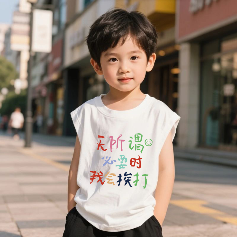 夏季2025新款儿童休闲打底衫薄款上衣男女童纯棉洋气印花无袖背心