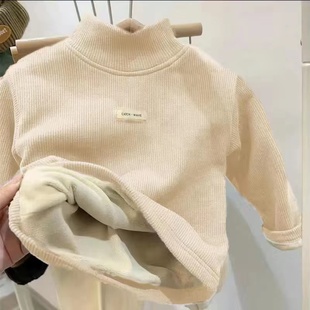 长袖 男童女童宝宝保暖儿童2025新款 T恤 加绒加厚德绒打底衫 秋冬装