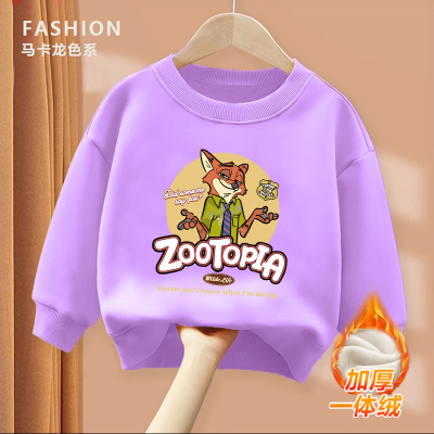 新款男女童疯狂动物城2026纯棉圆领卫衣加绒加厚朱迪尼克圆领卫衣