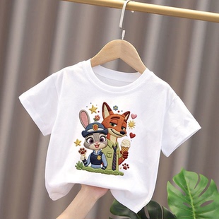 疯狂动物城2026夏季儿童卡通新款打底衫男童女童时尚纯棉短袖T恤