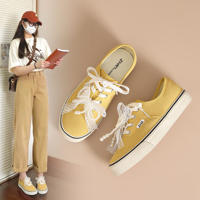 ZHR则则活力黄板鞋女2025秋季新款珍珠网纱帆布鞋运动休闲鞋泉州,女鞋,休闲板鞋,淘宝优惠券,粉丝福利购,淘宝优惠卷