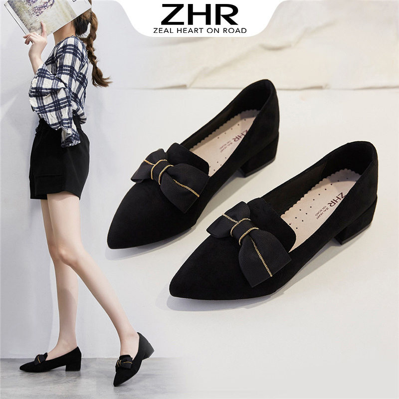 ZHR 2023新款粗跟玛丽珍鞋女单鞋复古绒面一脚蹬尖头工作鞋女黑色,女鞋,玛丽珍鞋,淘宝优惠券,粉丝福利购,淘宝优惠卷