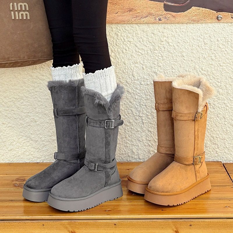 ZHR则则中高筒骑士靴厚底雪地靴女2025冬季新款扣带两穿东北棉鞋,女鞋,骑士靴,淘宝优惠券,粉丝福利购,淘宝优惠卷
