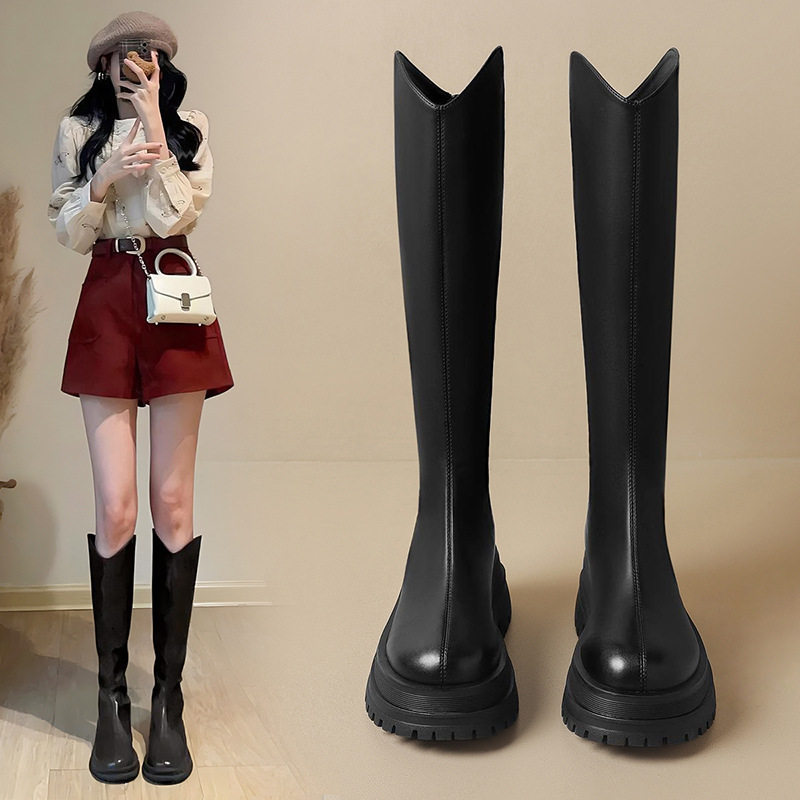 ZHR则则不过膝长筒靴女2024秋季新款显瘦高筒靴V口长靴厚底骑士靴,女鞋,骑士靴,淘宝优惠券,粉丝福利购,淘宝优惠卷