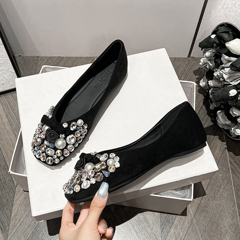 2026新款法式小香风方头绒面单鞋女秋季浅口婚鞋水钻瓢鞋大码女鞋,女鞋,婚鞋,淘宝优惠券,粉丝福利购,淘宝优惠卷