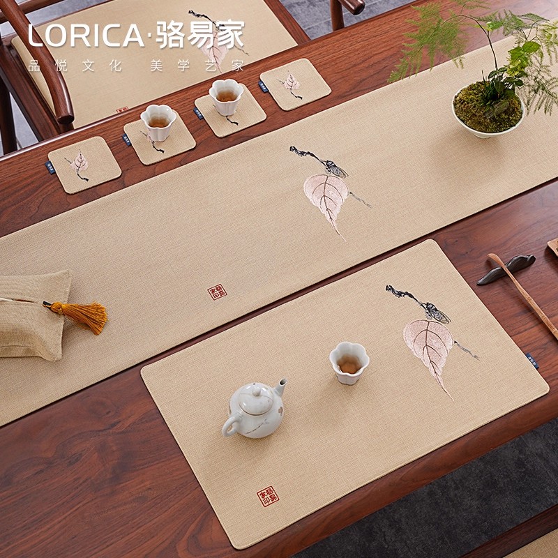 咏蝉防水茶席新中式禅意宋代美学桌旗布茶桌垫布茶台布艺长条茶旗