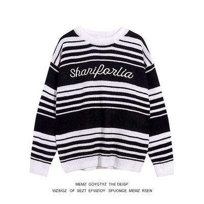 MEMZ日系复古风黑白条纹毛衣