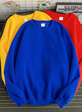 MEMZ潮牌ins简约纯色百搭圆领卫衣男秋冬季港风宽松休闲加绒卫衣