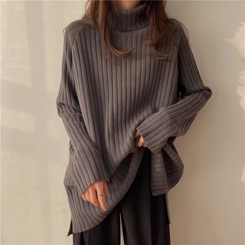 高领针织毛衣女秋冬装新款宽松大码中长款内搭外穿长袖打底衫上衣