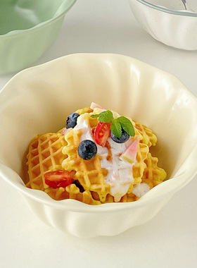 浅白doo 好看的花边大碗8英寸汤碗家用陶瓷沙拉碗韩式泡面碗 微瑕