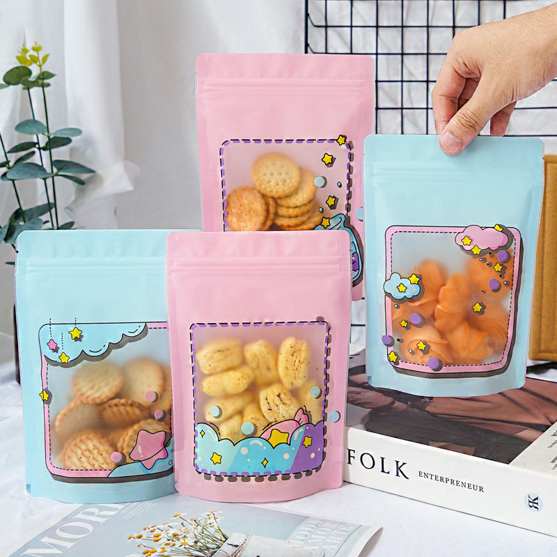 卡通零食自立包装袋自封袋手工食品透明袋糖果饼干可爱密封小袋子