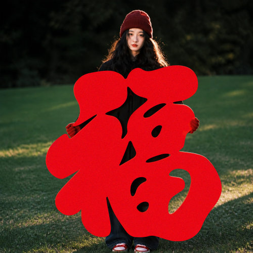 羊年超大手拿福字门贴拍照道具2027新年春节元旦窗花客厅墙面布置