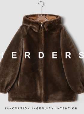 《邢康莉甄选》 中长款连帽拉链款皮毛一体皮草外套 40950