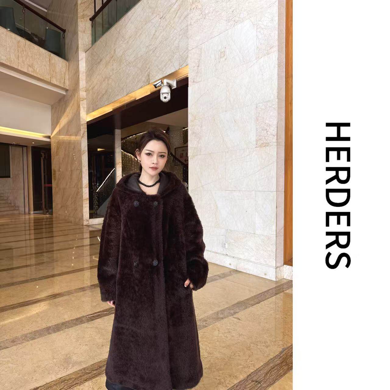 HERDERS‘高奢拉贡系列’羊毛皮毛一体皮草女士外套 52022
