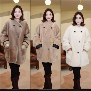 【辰大嗓严选】  短款立领纽扣款皮毛一体外套 40891