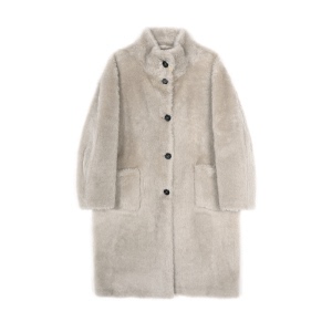 皮毛一体外套 立领纽扣款 小软羊长款 52019 邢康莉甄选