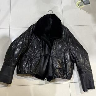 【辰大嗓严选】短款牛皮羊毛领女款羽绒服外套 258032