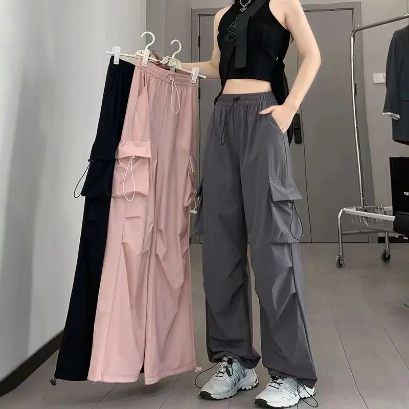 美式工装裤女春秋夏新款小个子窄版直筒阔腿宽松休闲降落伞兵裤子