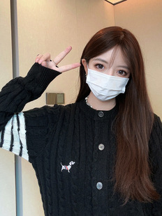 TB针织衫女开衫2023秋网红学院风四条杠小狗刺绣洋气麻花毛衣外套