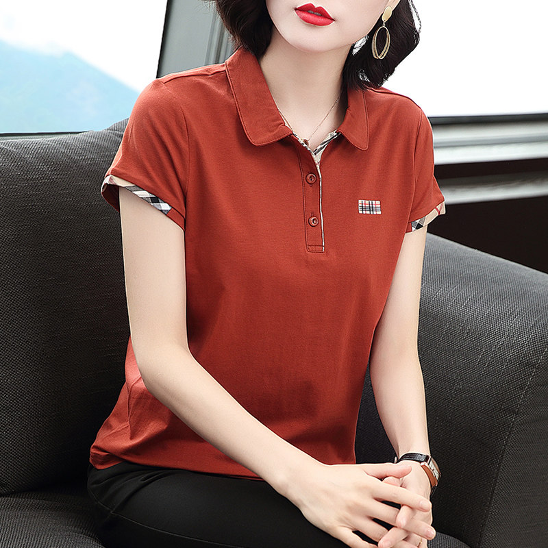 칼라 반팔 티셔츠 여성 루즈 2024 여름 신작 순수 코튼 칼라 대형 바디 셔츠 옷깃 폴로 셔츠