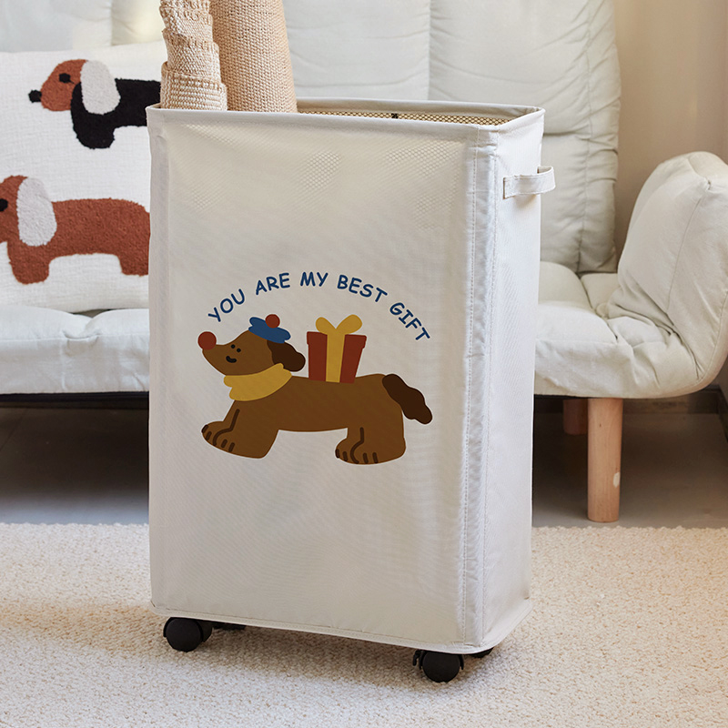 卡通瑜伽垫收纳筐带轮家用运动工具收纳篓整健身器材置物架脏衣篓