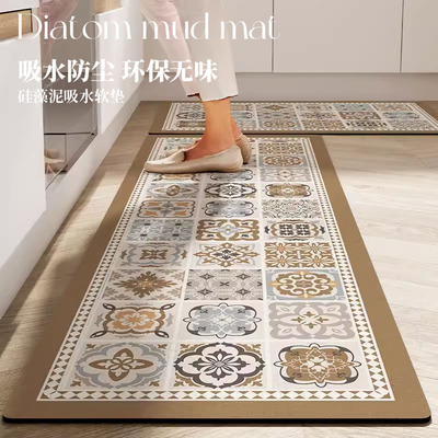 美式覆古厨房地垫矽藻泥吸水凉垫可擦免洗防滑地毯防水防油专用垫