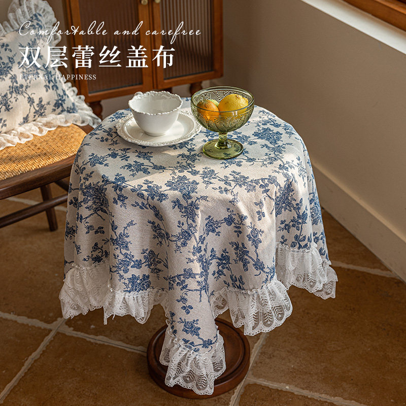 美式茶几蕾丝桌布客厅边几角几床头柜正方形桌布田园盖布圆桌布罩图片
