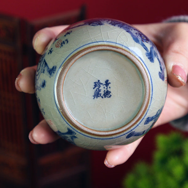 【景德镇青花老陶泥五虎卧足杯】毕淑娟大师新款迎虎年 送礼佳品