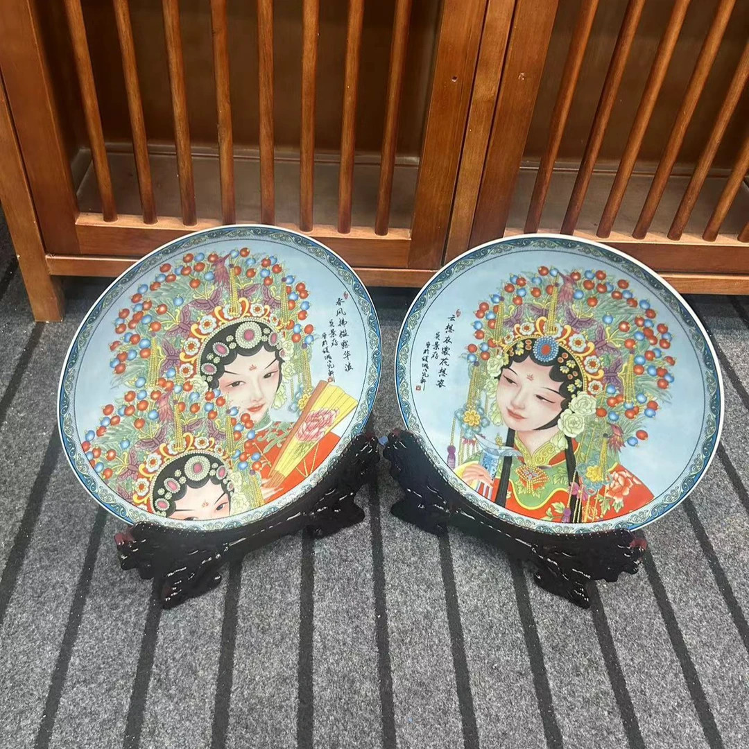 景德镇陶瓷人物贵妃醉酒赏盘一对吴景存手工手绘国粹双绝摆盘装饰