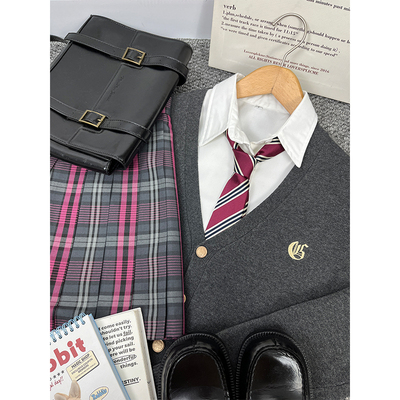 深灰色针织衫毛衣白兰学院开衫正版日系校供感氛围感学院风