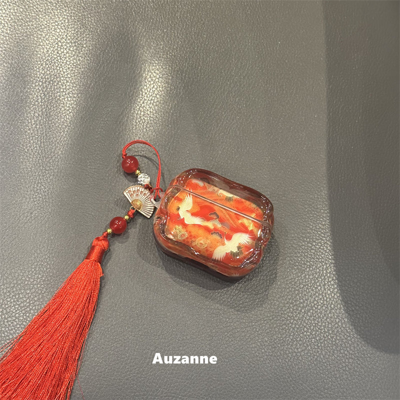 中国风红色仙鹤适用于airpodspro1代2代3代蓝牙保护套苹果4代耳机壳,3C数码配件,耳机保护套,淘宝优惠券,粉丝福利购,淘宝优惠卷