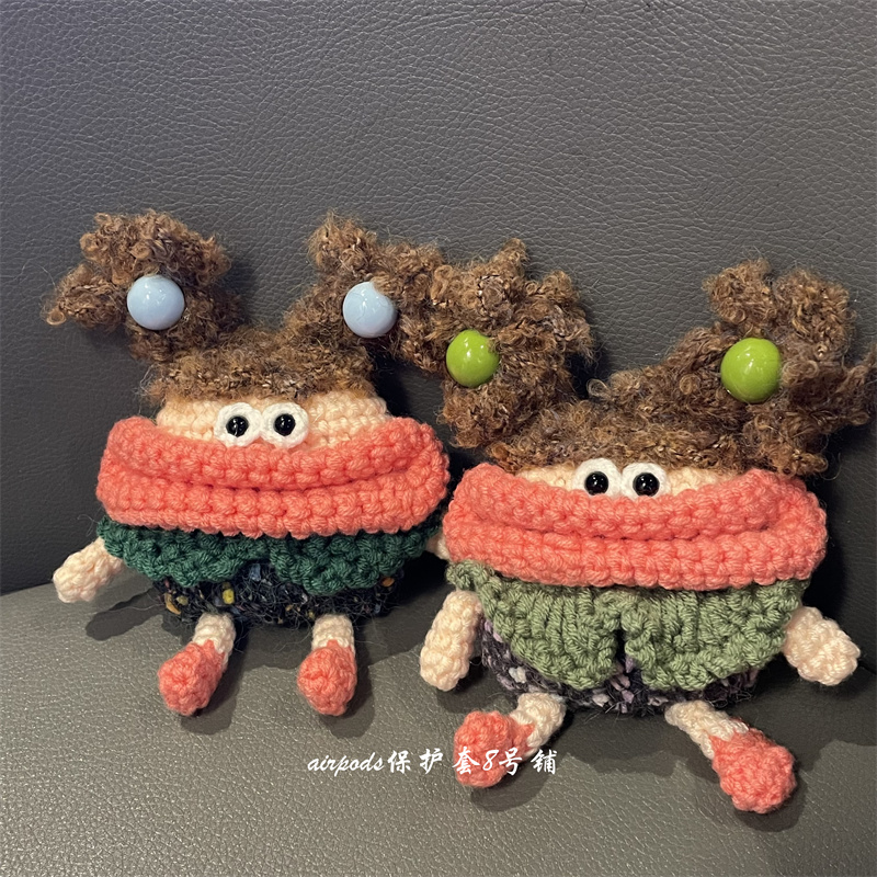 毛绒可爱辫子香肠嘴女孩耳机壳