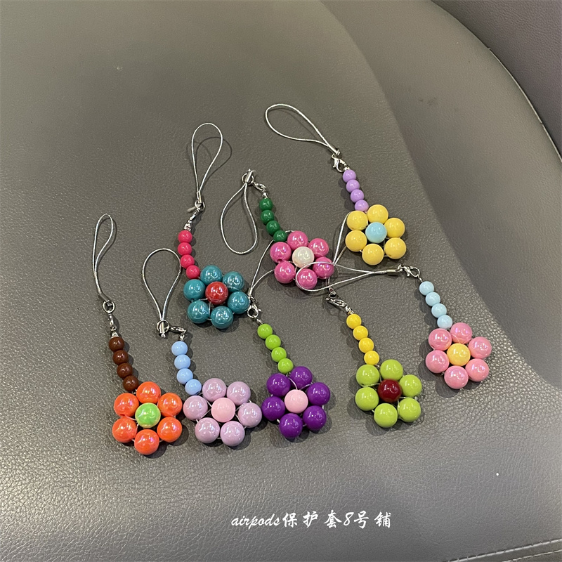 韩系ins小众彩色花朵手机壳挂链