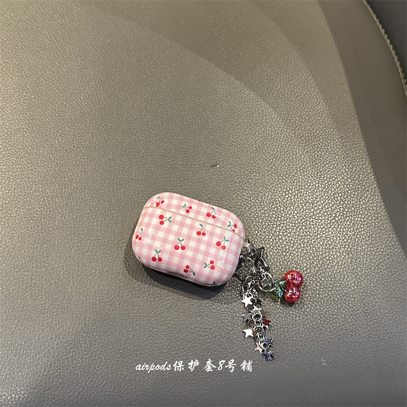甜美格纹樱桃耳机壳保护套