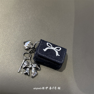 韩系小众牛仔蝴蝶结适用于苹果airpods pro2代3代耳机壳保护套