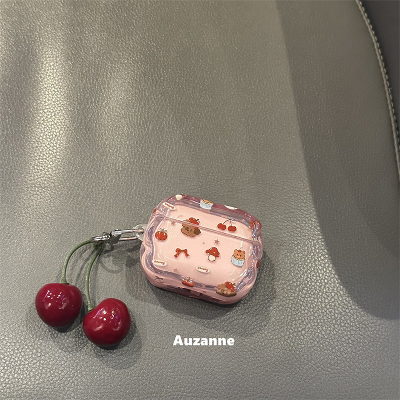 半透粉樱桃小熊适用于airpodspro3代蓝牙保护套2代苹果4代耳机壳,3C数码配件,耳机保护套,淘宝优惠券,粉丝福利购,淘宝优惠卷